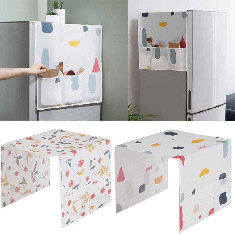 Waterproof Printed Fridge Top Dust Cover With Dual Side Home Storage Organizer Pocket