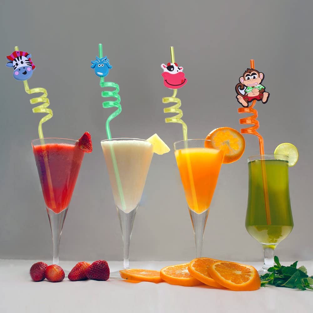 Pack of 4 Straws For Kids, Fruit & Shape Spiral Drinking Straw (Assorted)