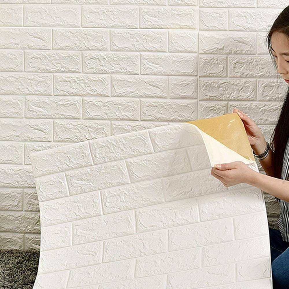 (Pack Of 4) 3D Brick Wall Panel Sheets 8mm Thick 70x77cm White