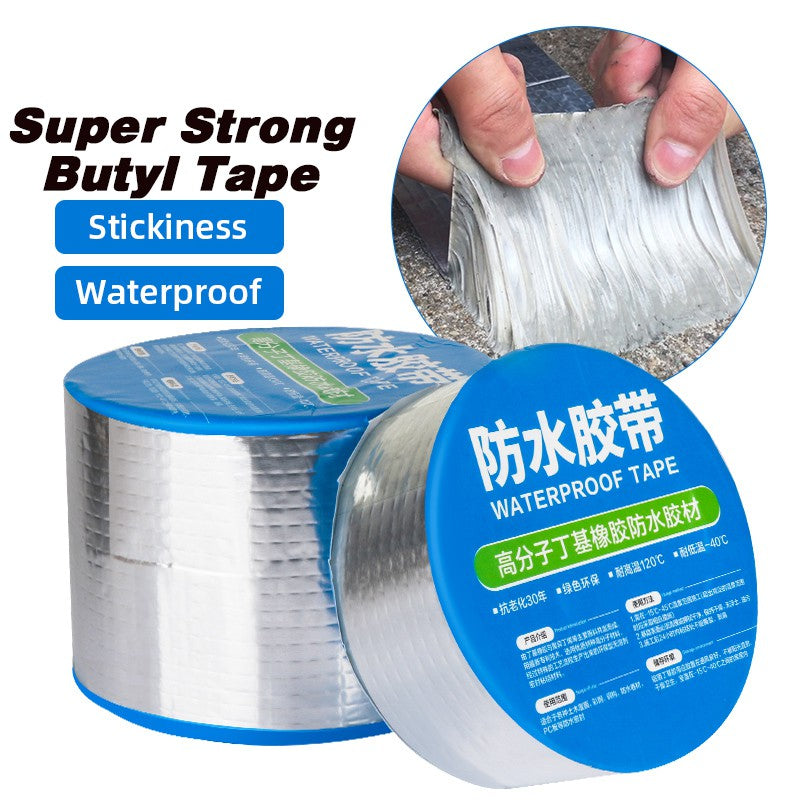 Newly Aluminum Foil Butyl Rubber Tape Self Adhesive Waterproof for Roof Pipe Marine Repair-5Cm x 5M