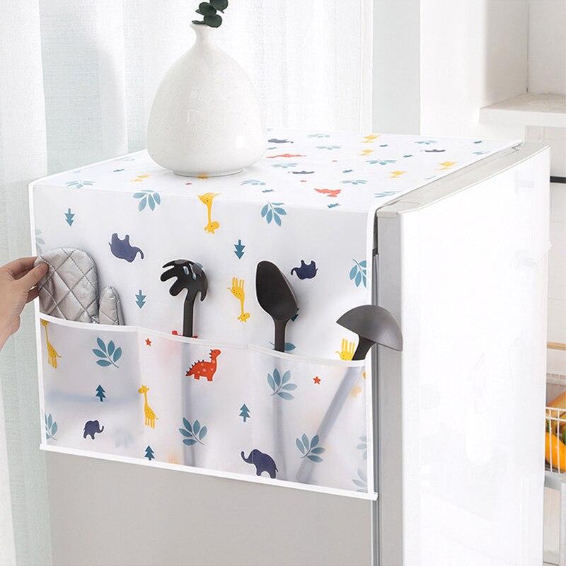 Waterproof Printed Fridge Top Dust Cover With Dual Side Home Storage Organizer Pocket
