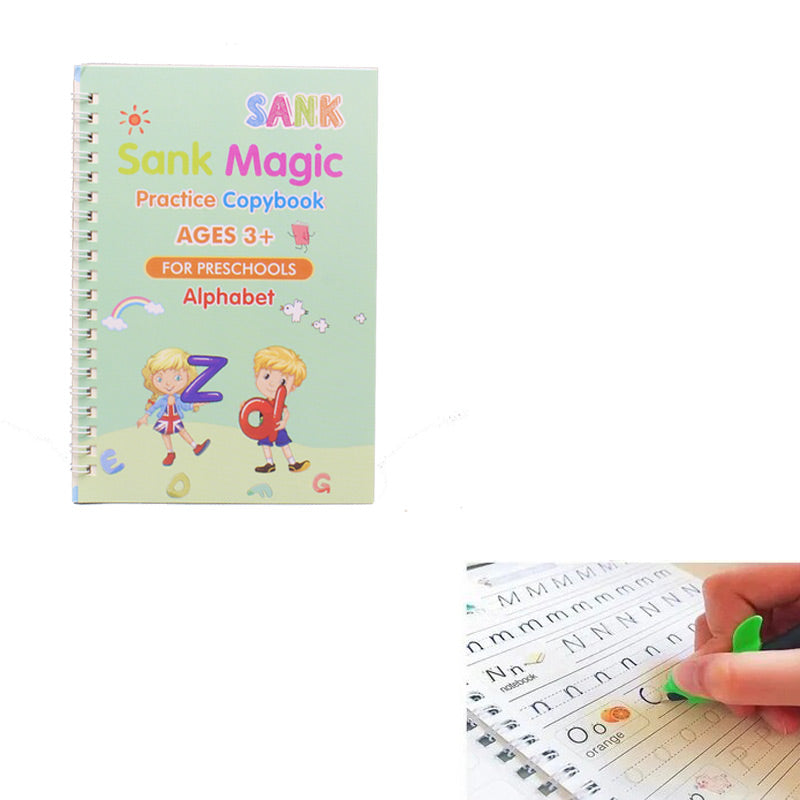 Sank Magic Practice Copybook with 1 Pen 10 refills+ 1 pen case,4 pcs Reusable Handwriting Magic Practice Copybook for Children, Alphabet Number Math Drawing Tracing Book