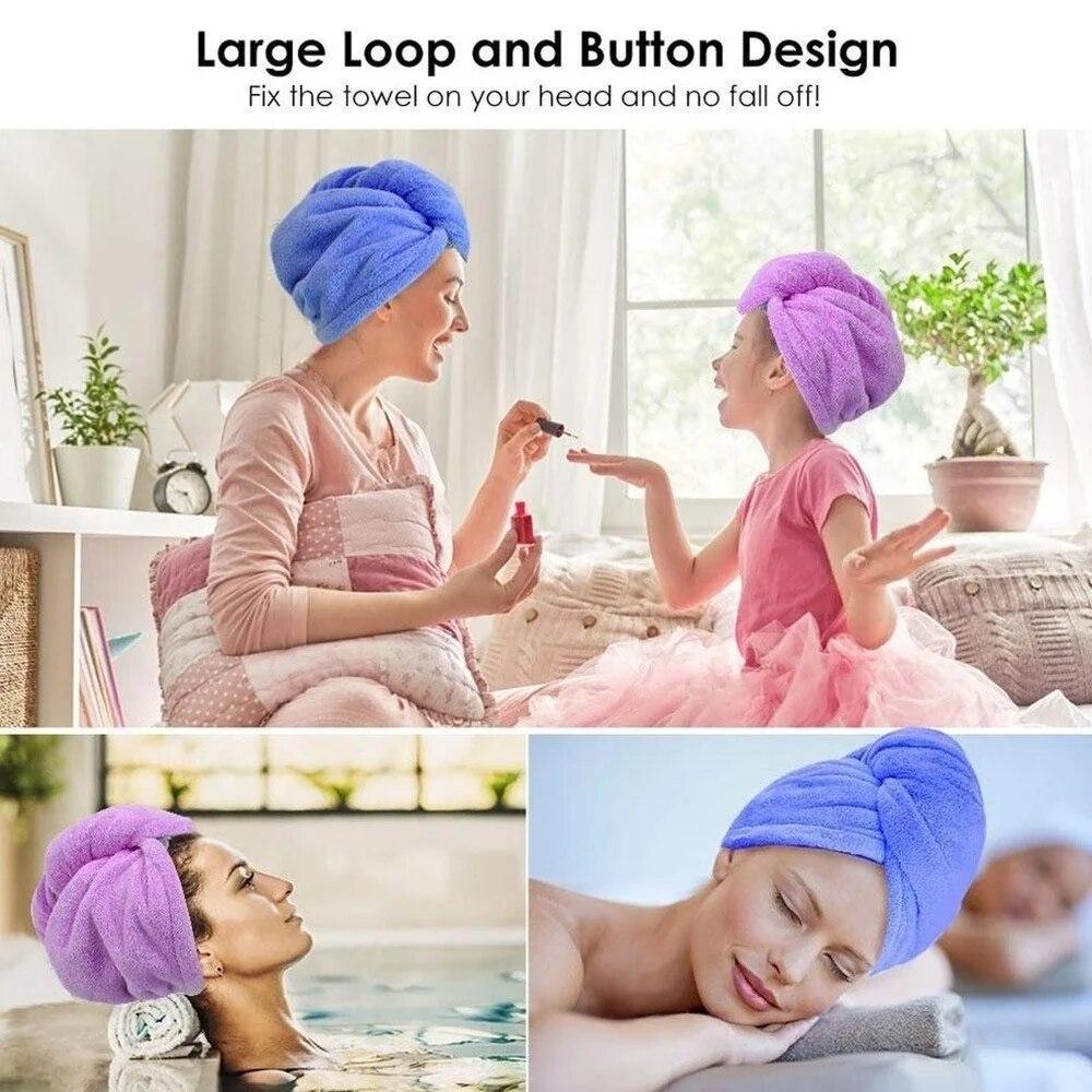 Hair dryer Cap Towel , Microfiber Hair Towel Turban With Button