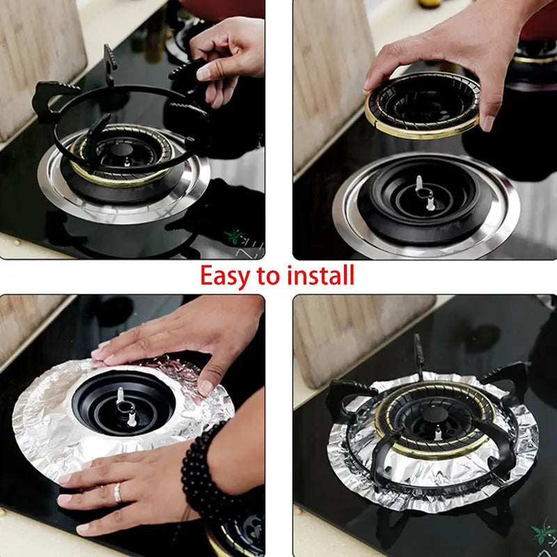 10PCS Aluminum Foil Gas Stove Burner Covers Disposable Oil-Proof Liners Kitchen Cooking Protector Easy Clean Stove Guard