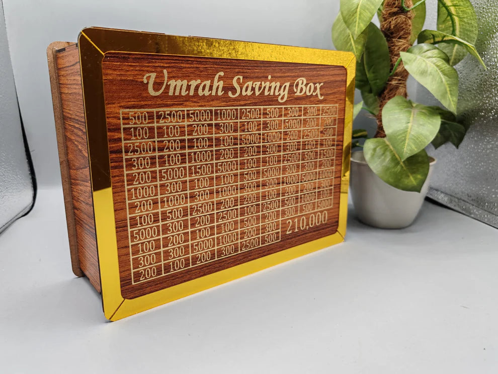 Umrah Saving Box - Wooden Islamic Money Saving Box -Luxury Wooden Umrah Saving Box