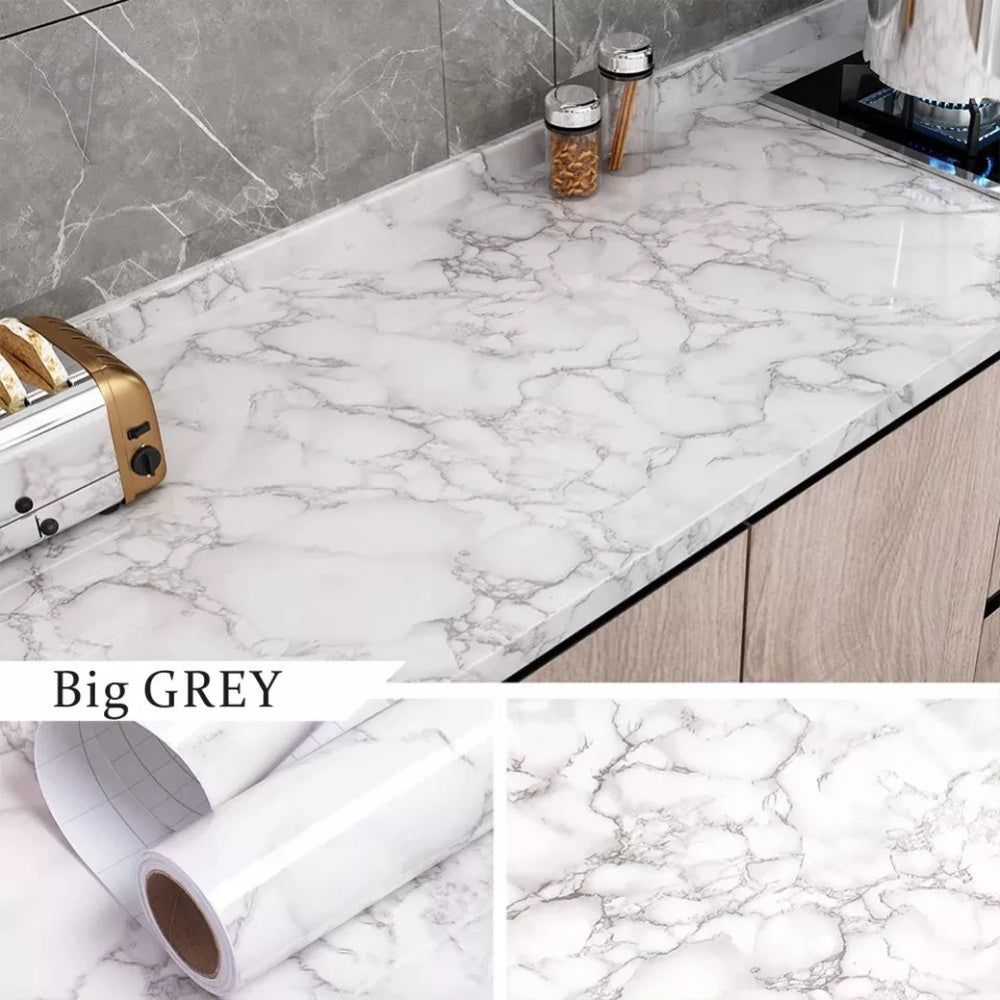 PACK OF 2 ROLL Waterproof Marble PVC Sheet Roll Self-Adhesive PVC White & Black Marble PVC Sheet Roll